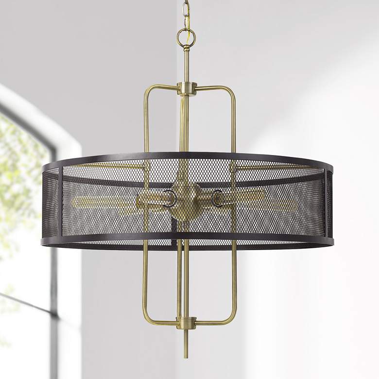 Image 1 Cal Lighting Leiden 28 inch Wide Brass and Black 6-Light Chandelier