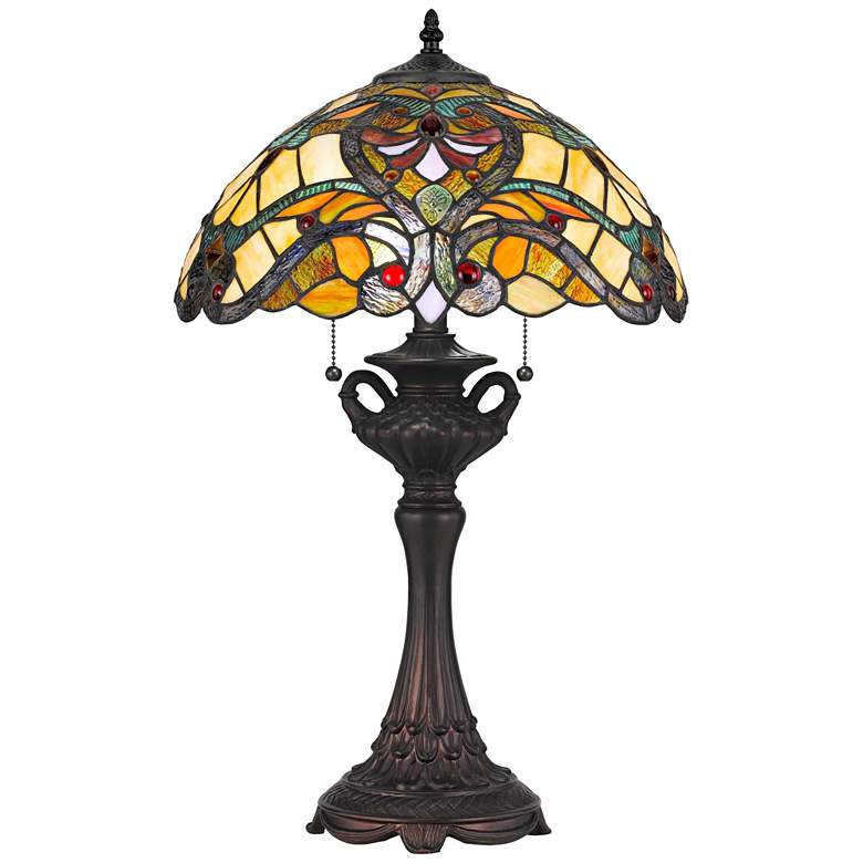Image 2 Cal Lighting Markham 25 inch Bronze and Tiffany-Style Glass Table Lamp