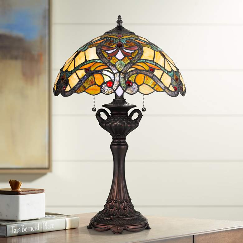 Image 1 Cal Lighting Markham 25 inch Bronze and Tiffany-Style Glass Table Lamp