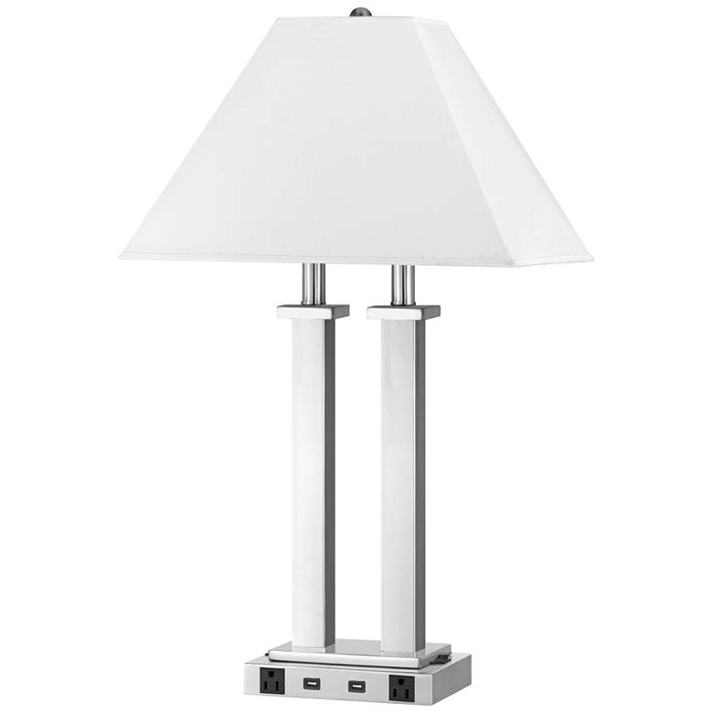 Image 2 Cal Lighting Maxim Double Light 26 inch Brushed Steel Metal USB Desk Lamp