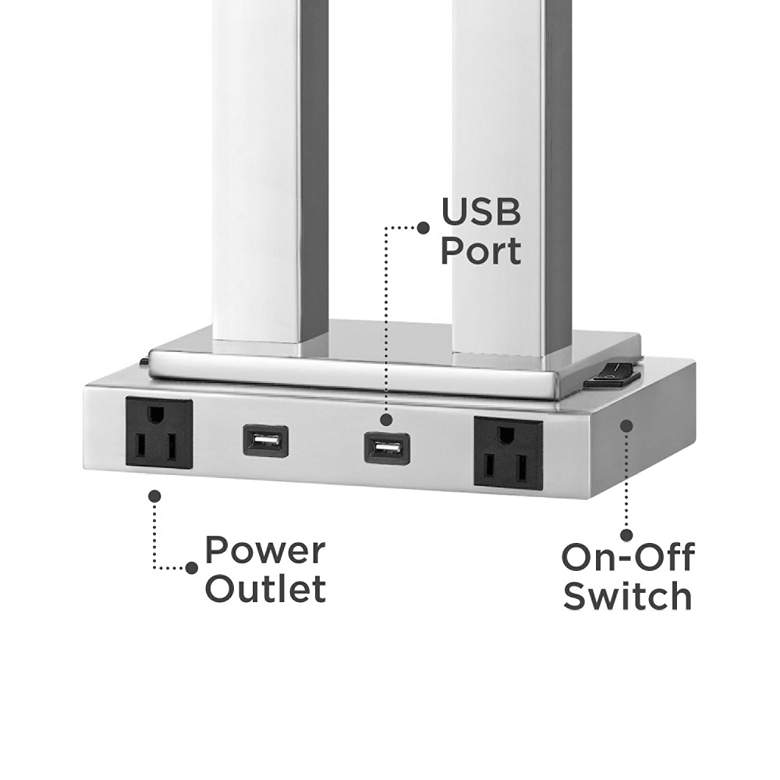 Image 4 Cal Lighting Maxim Double Light 26 inch Brushed Steel Metal USB Desk Lamp more views