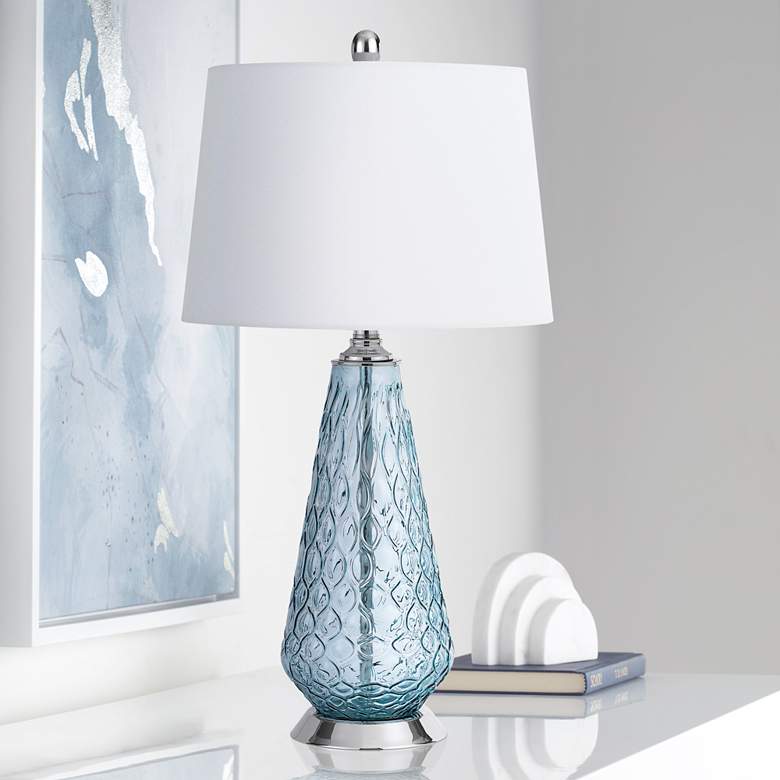 Image 1 Cal Lighting Mayfield 27 inch Aqua Blue Glass Teardrop Table Lamp