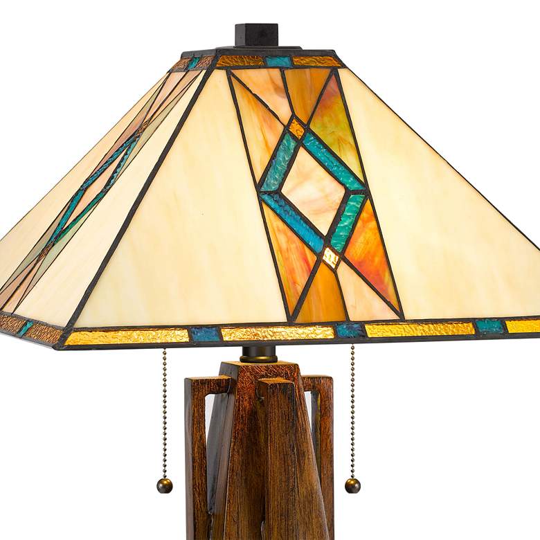 Image 4 Cal Lighting Mission 25" High Faux Wood Tiffany Art Glass Table Lamp more views