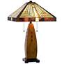 2_Cal Lighting Mission Tiffany Style 27" Wood and Art Glass Table Lamp