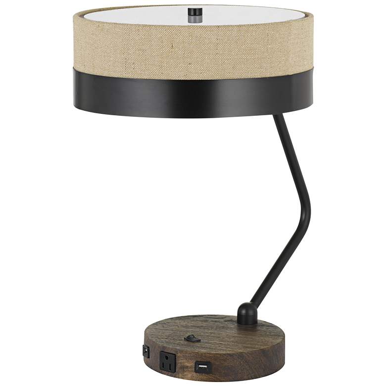Image 2 Cal Lighting Parson 20" Wood and Black Finish Outlet and USB Desk Lamp