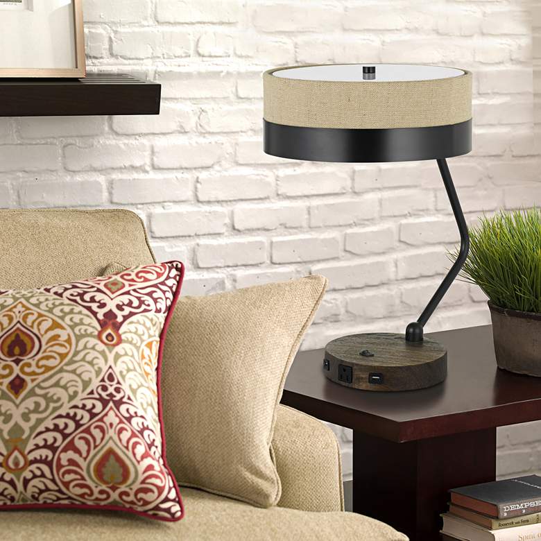 Image 4 Cal Lighting Parson 20" Wood and Black Finish Outlet and USB Desk Lamp more views