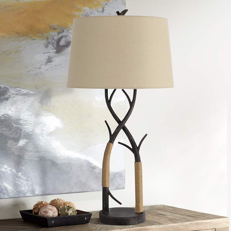 Image 1 Cal Lighting Pecos 32" Iron and Rope Rustic Tree Branch Table Lamp