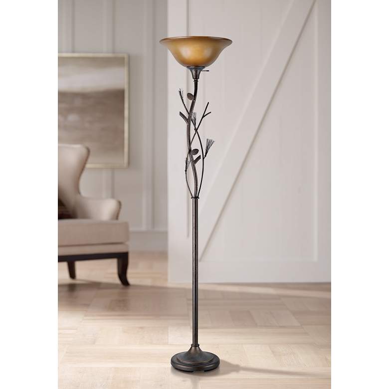 Image 1 Cal Lighting Pine Cone 72" Bronze Finish Torchiere Floor Lamp