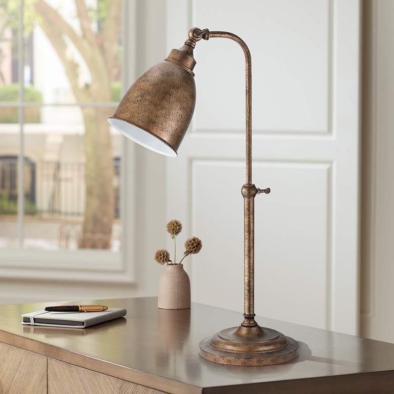 Image 1 Cal Lighting Rust Metal Adjustable Pole Pharmacy Table Lamp