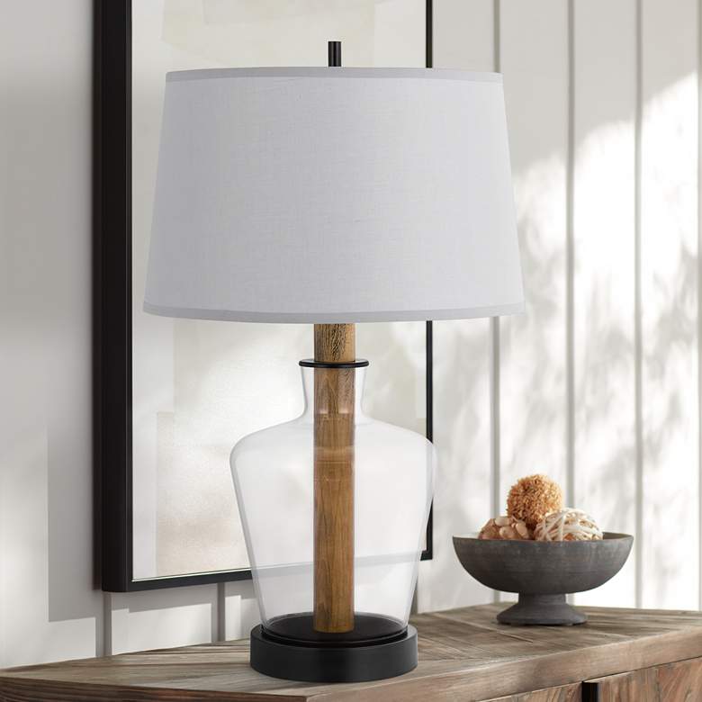 Image 1 Cal Lighting Salford 30 inch Clear Glass and Wood Jar Table Lamp