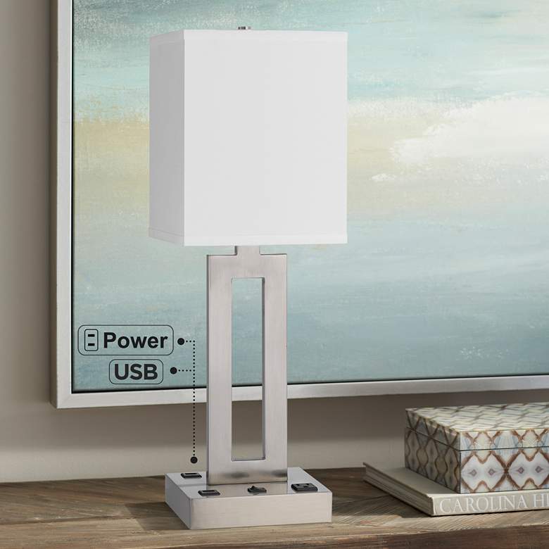 Image 1 Cal Lighting Sarnia 24" Brushed Steel Outlet and USB Desk Lamp