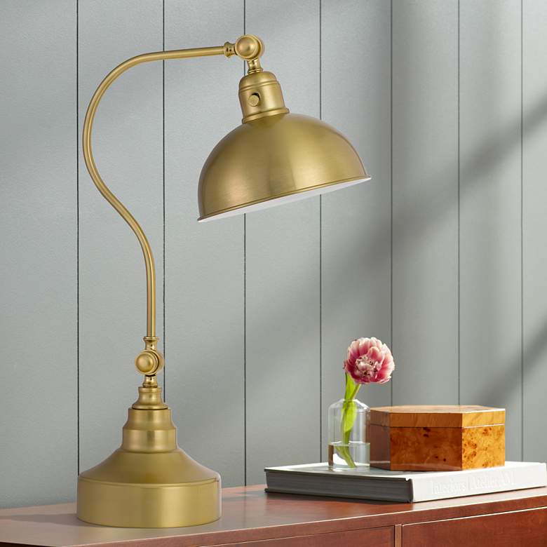 Image 1 Cal Lighting Simpson 25" Antique Brass Adjustable Downbridge Desk Lamp