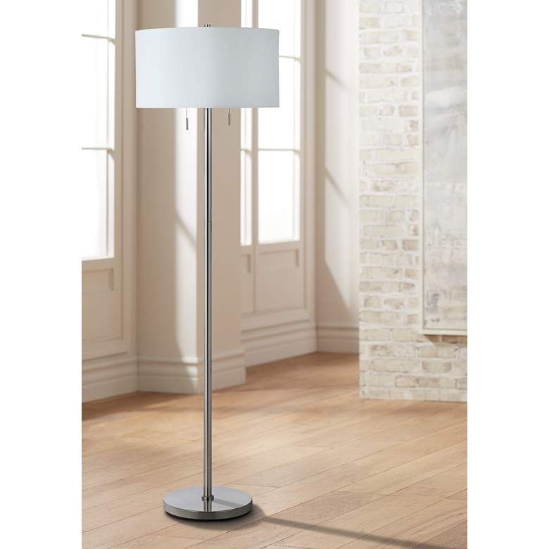 Image 1 Cal Lighting Spiga 59 inch High Modern Brushed Steel Pull Chain Floor Lamp