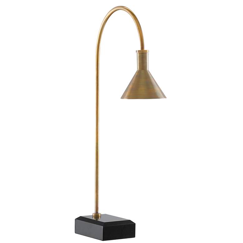 Image 2 Cal Lighting Thayer 26" High Arch Arm Cone Shade Gold Modern Desk Lamp