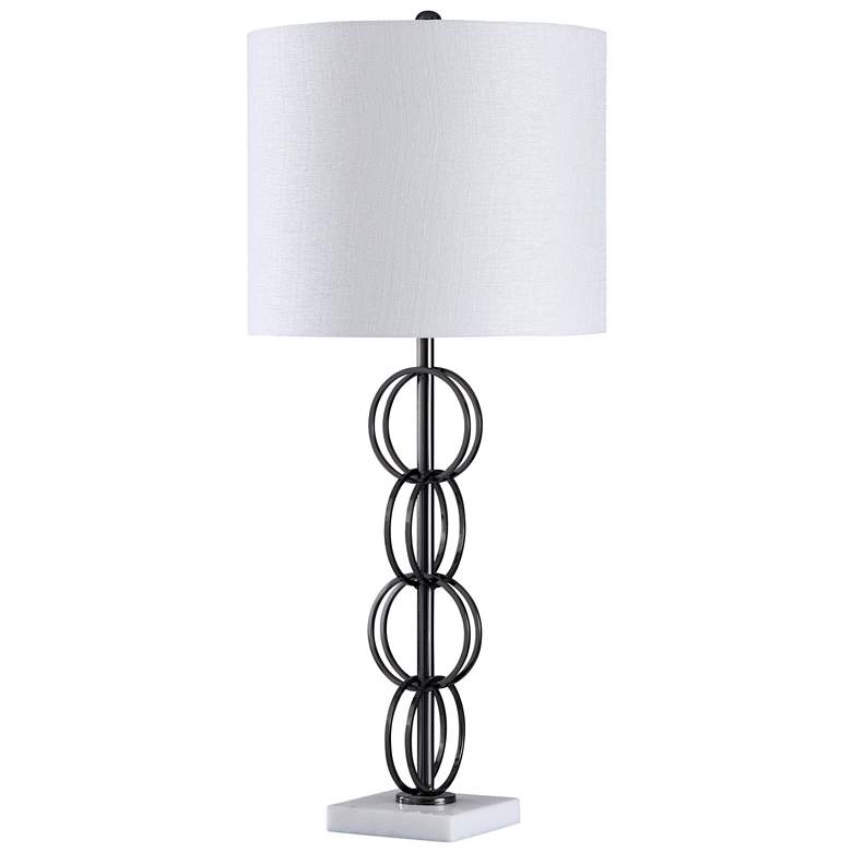 Image 1 Calacatte Metal Rings Black Table Lamp With Marble Base &amp; White Shade