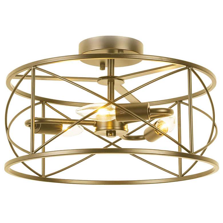 Image 1 Calah 15" Wide 3 Light Aged Brass Semi.Flush Mount