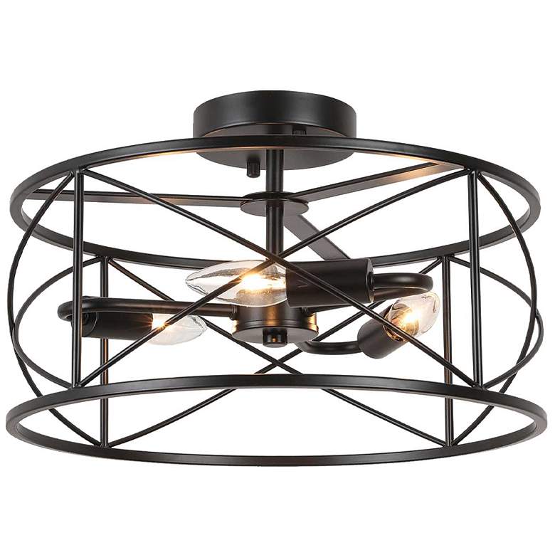 Image 1 Calah 15" Wide 3 Light Matte Black Semi.Flush Mount