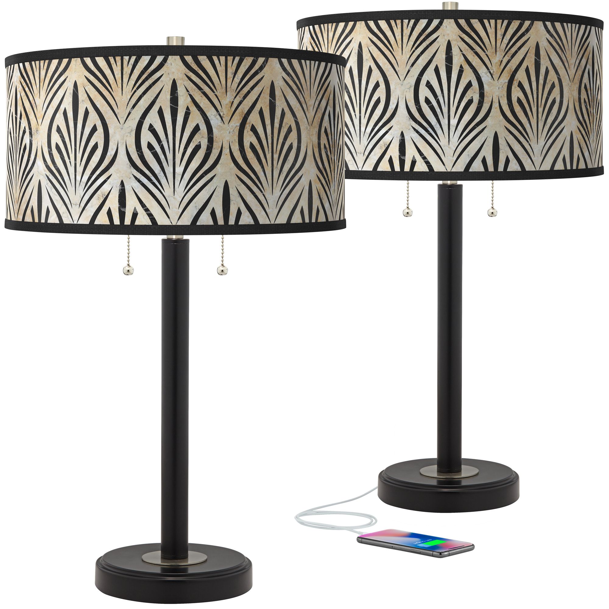 Image Calathea Gem Arturo Black Bronze USB Table Lamps Set of 2