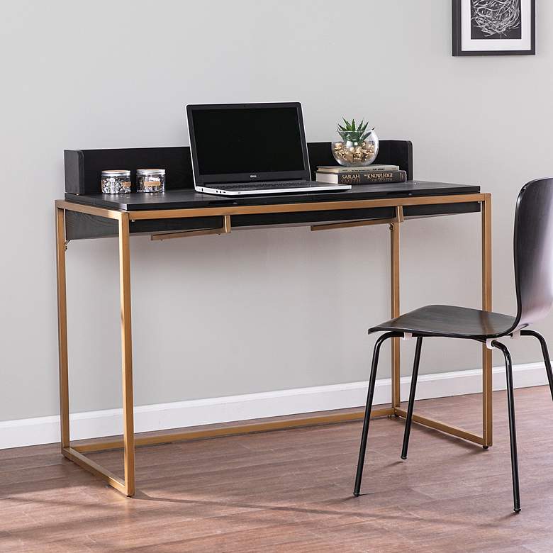 Image 1 Caldlin 45 1/2 inch Wide Black and Gold Flip-Top Desk