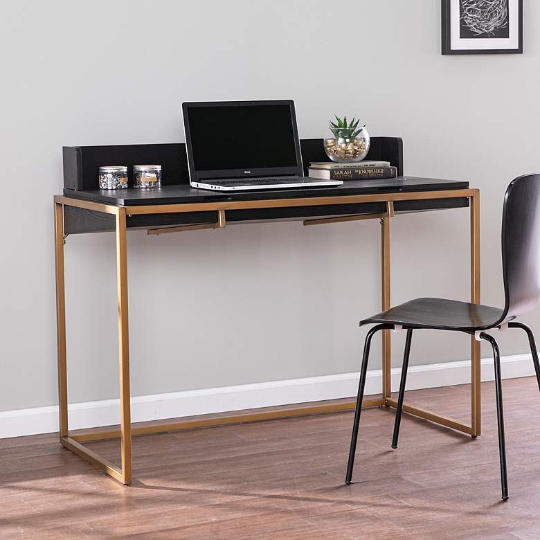 Image 1 Caldlin 45 1/2" Wide Black and Gold Flip-Top Desk