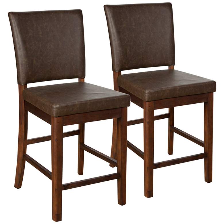 Image 1 Caldwell 26 inch Brown Faux Leather Counter Stool Set of 2