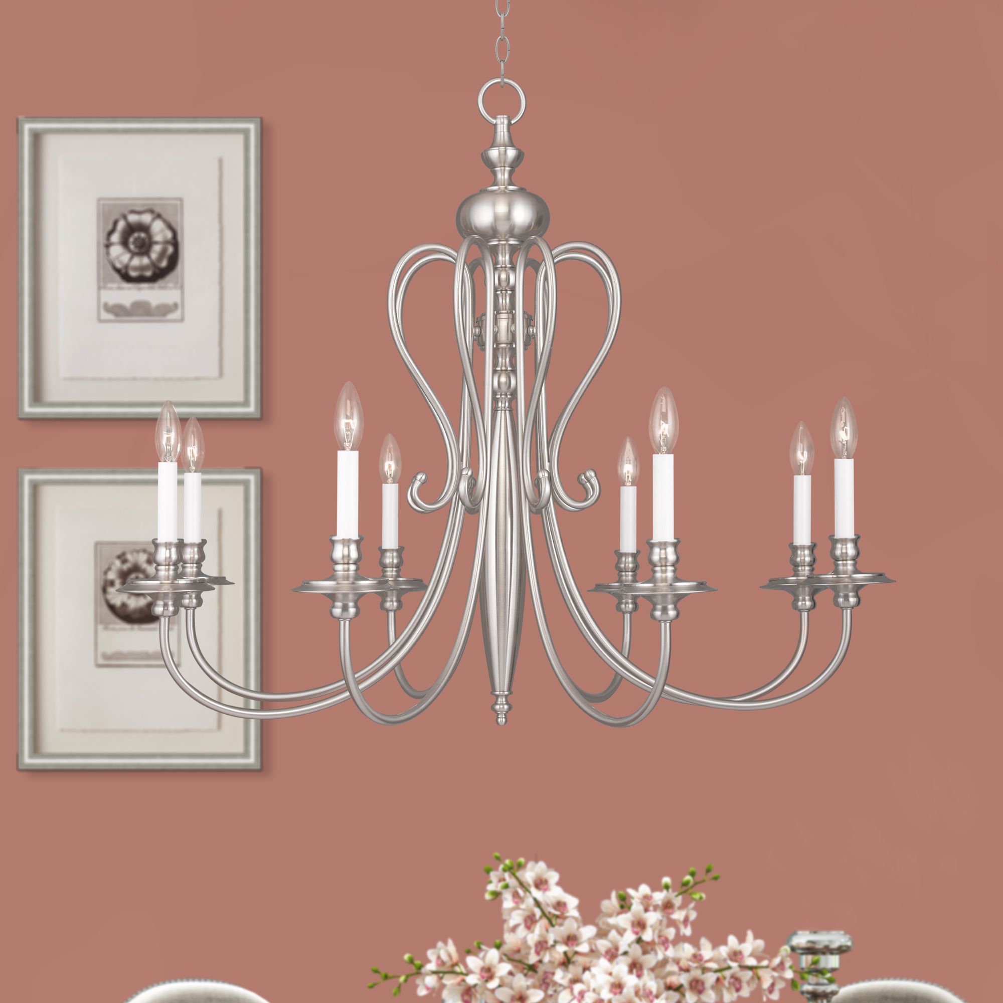 Caldwell 8 Light Brushed Nickel Chandelier
