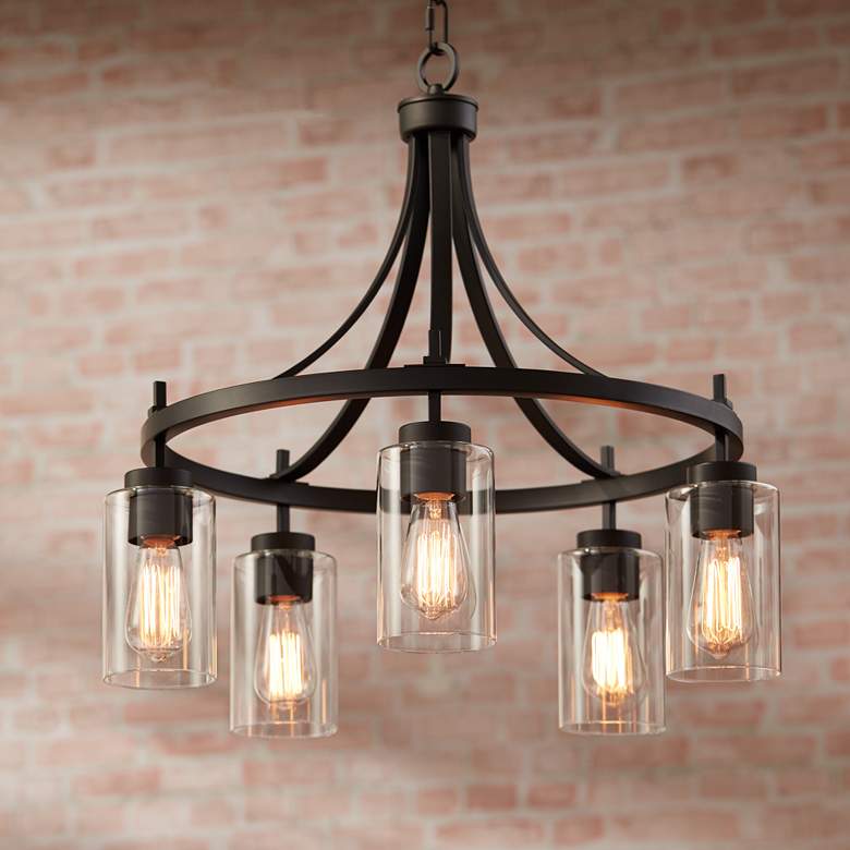 Caleb 23 3/4 inch Wide Bronze and Glass 5-Light Chandelier