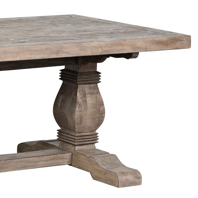 Image 2 Caleb 94" Wide Distressed Wood Rectangular Dining Room Trestle Table more views