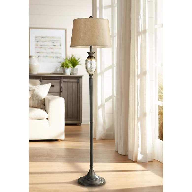 Image 1 Caledon 63" High Mercury Glass and Bronze Floor Lamp