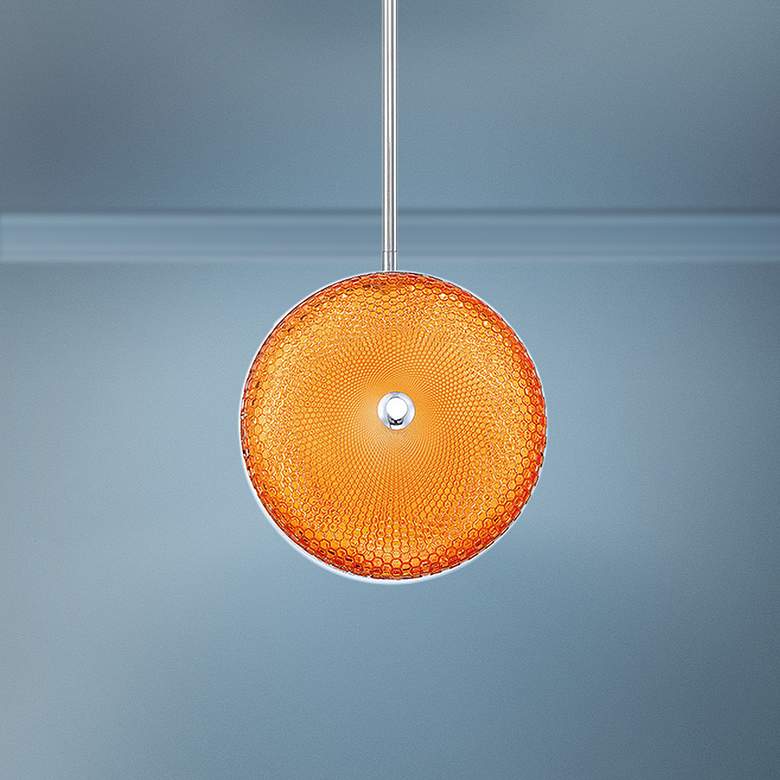 Image 1 Caledonia 10 inchW Orange Honeycomb Glass LED Mini Pendant Light
