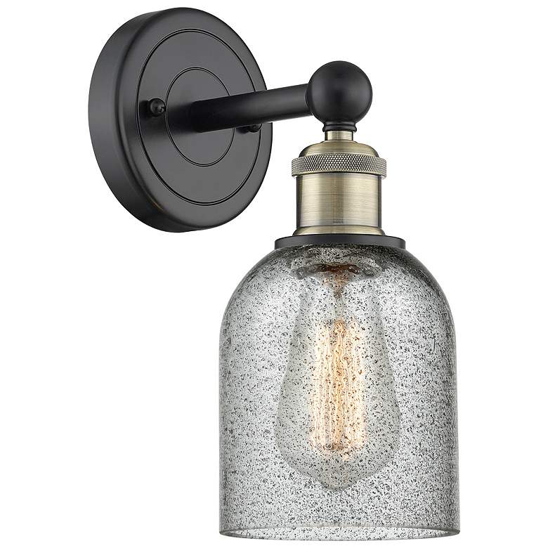 Image 1 Caledonia 11.5"High Black Antique Brass Sconce With Charcoal Shade