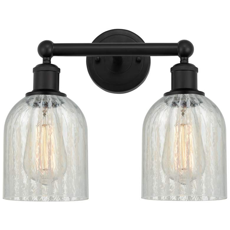 Image 1 Caledonia 14" 2-Light Matte Black Bath Light w/ Mouchette Shade