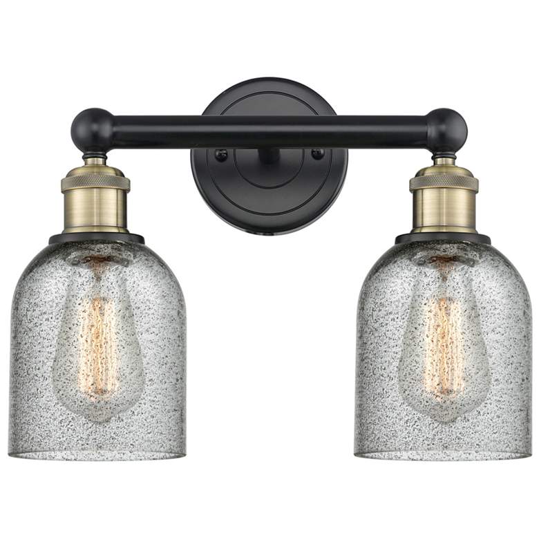 Image 1 Caledonia 14"W 2 Light Black Antique Brass Bath Light With Charcoal Sh