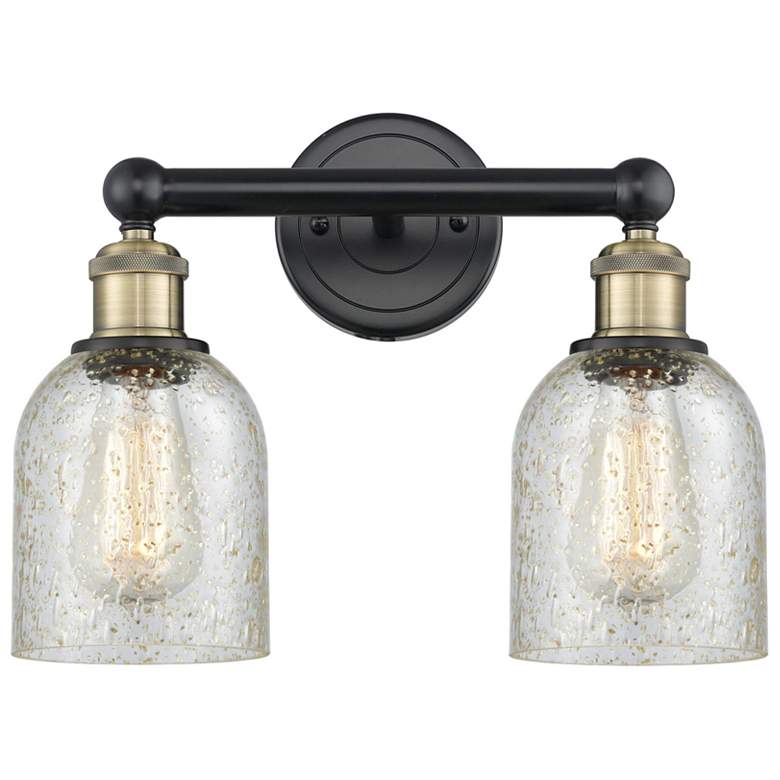 Image 1 Caledonia 14"W 2 Light Black Antique Brass Bath Light With Mica Shade