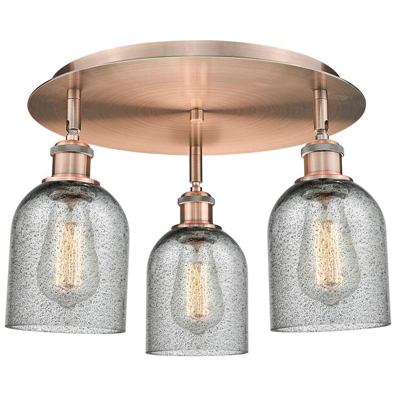 Image 1 Caledonia 16.75"W 3 Light Antique Copper Flush Mount w/ Charcoal Shade
