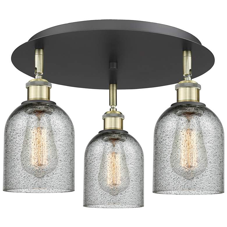 Image 1 Caledonia 16.75"W 3 Light Black Antique Brass Flush Mount w/ Charcoal