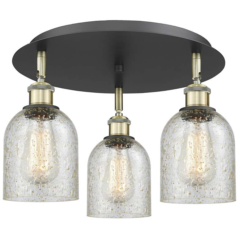 Image 1 Caledonia 16.75"W 3 Light Black Antique Brass Flush Mount w/ Mica Shad