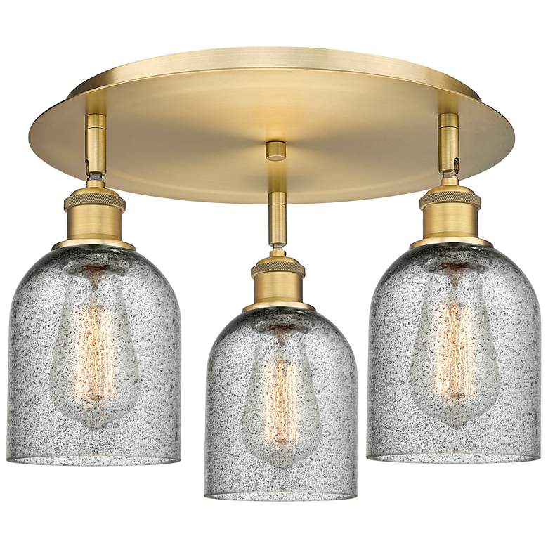Image 1 Caledonia 16.75"W 3 Light Brushed Brass Flush Mount w/ Charcoal Glass