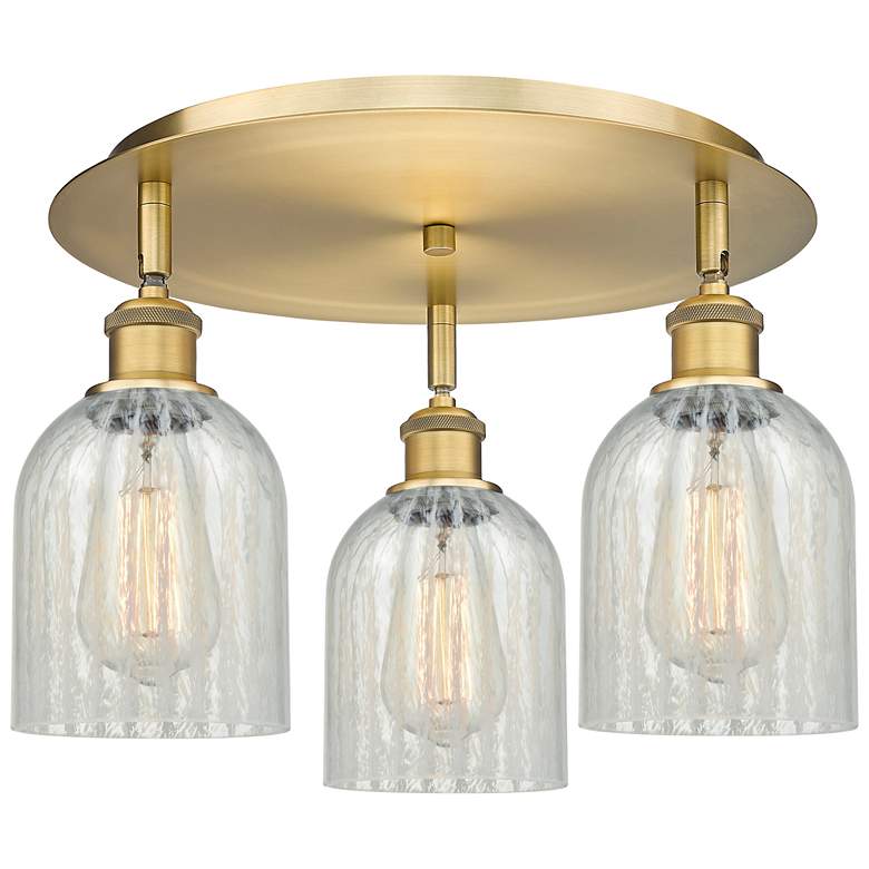 Image 1 Caledonia 16.75"W 3 Light Brushed Brass Flush Mount w/ Mouchette Shade