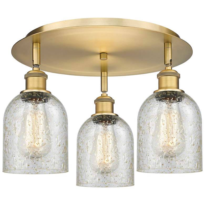 Image 1 Caledonia 16.75"W 3 Light Brushed Brass Flush Mount With Mica Glass Sh