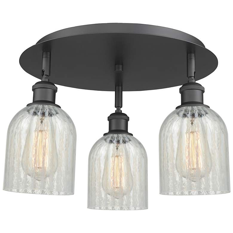 Image 1 Caledonia 16.75"W 3 Light Matte Black Flush Mount w/ Mouchette Glass S