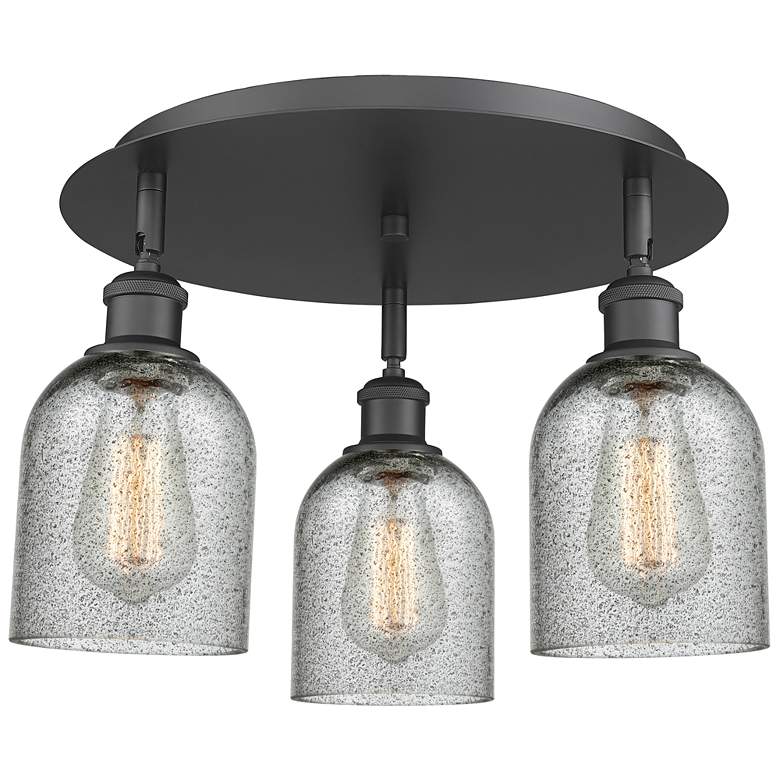 Image 1 Caledonia 16.75"W 3 Light Matte Black Flush Mount With Charcoal Glass