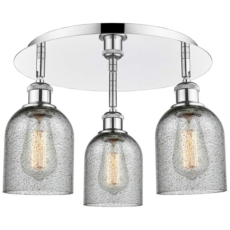 Image 1 Caledonia 16.75"W 3 Light Polished Chrome Flush Mount w/ Charcoal Shad