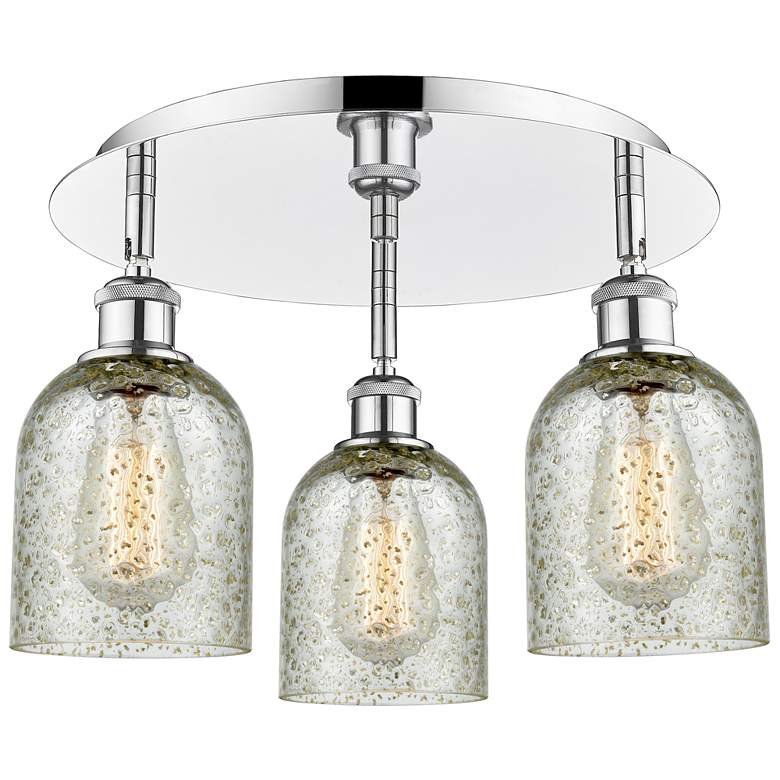 Image 1 Caledonia 16.75"W 3 Light Polished Chrome Flush Mount With Mica Glass