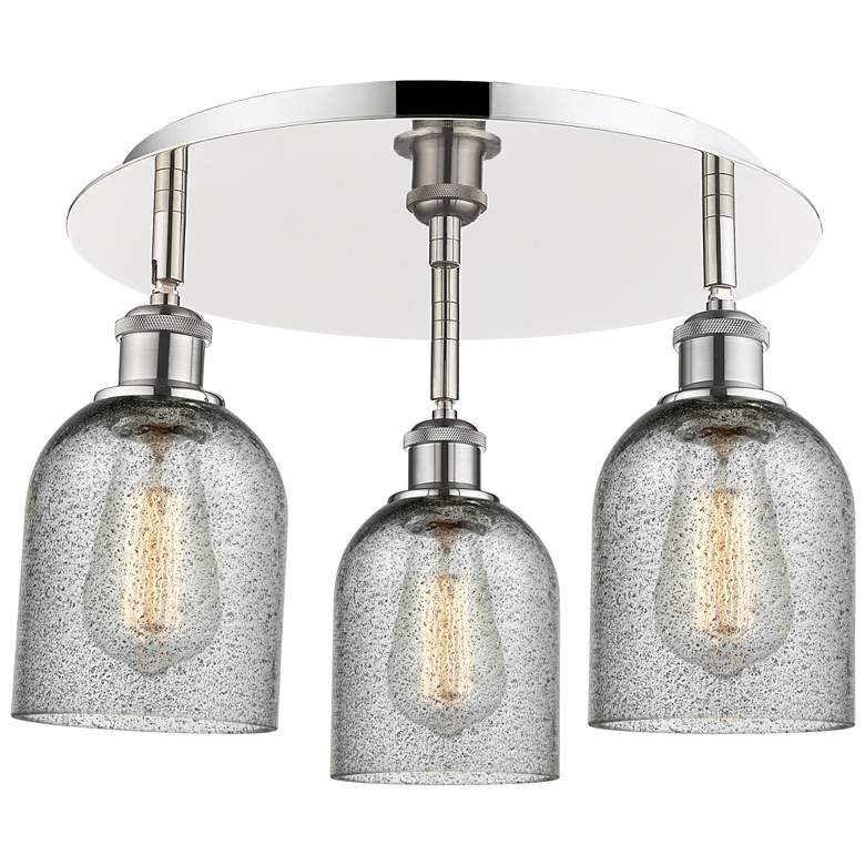 Image 1 Caledonia 16.75"W 3 Light Polished Nickel Flush Mount w/ Charcoal Shad