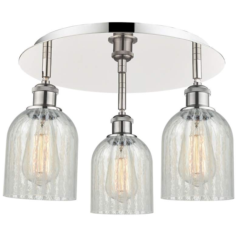 Image 1 Caledonia 16.75"W 3 Light Polished Nickel Flush Mount w/ Mouchette Sha