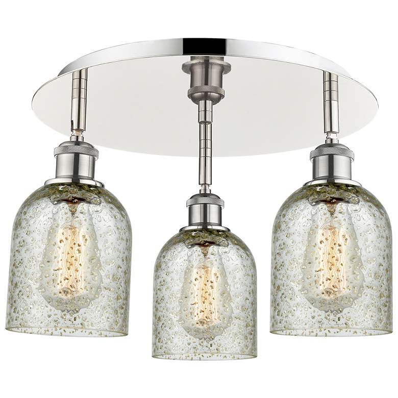 Image 1 Caledonia 16.75"W 3 Light Polished Nickel Flush Mount With Mica Glass