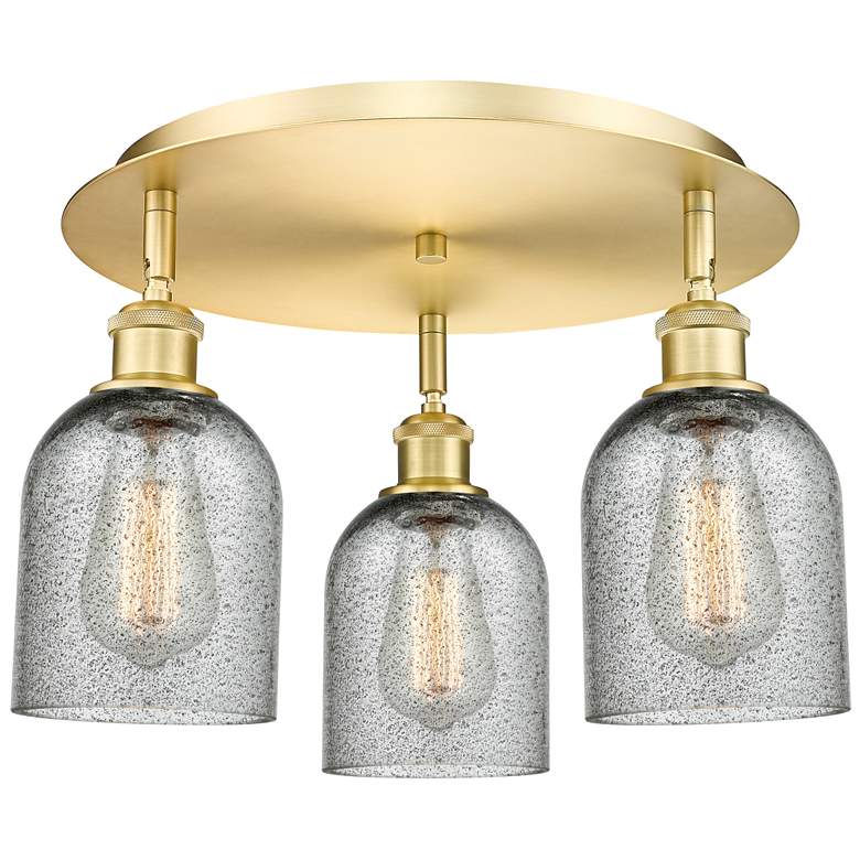 Image 1 Caledonia 16.75"W 3 Light Satin Gold Flush Mount With Charcoal Glass S