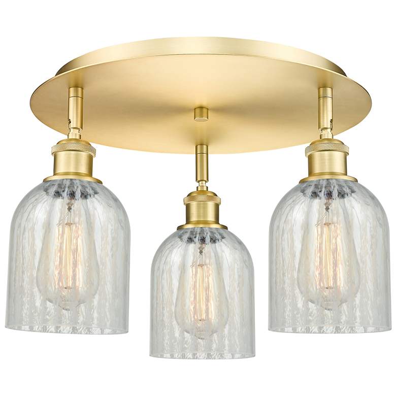 Image 1 Caledonia 16.75"W 3 Light Satin Gold Flush Mount With Mouchette Glass