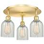 Caledonia 16.75"W 3 Light Satin Gold Flush Mount With Mouchette Glass